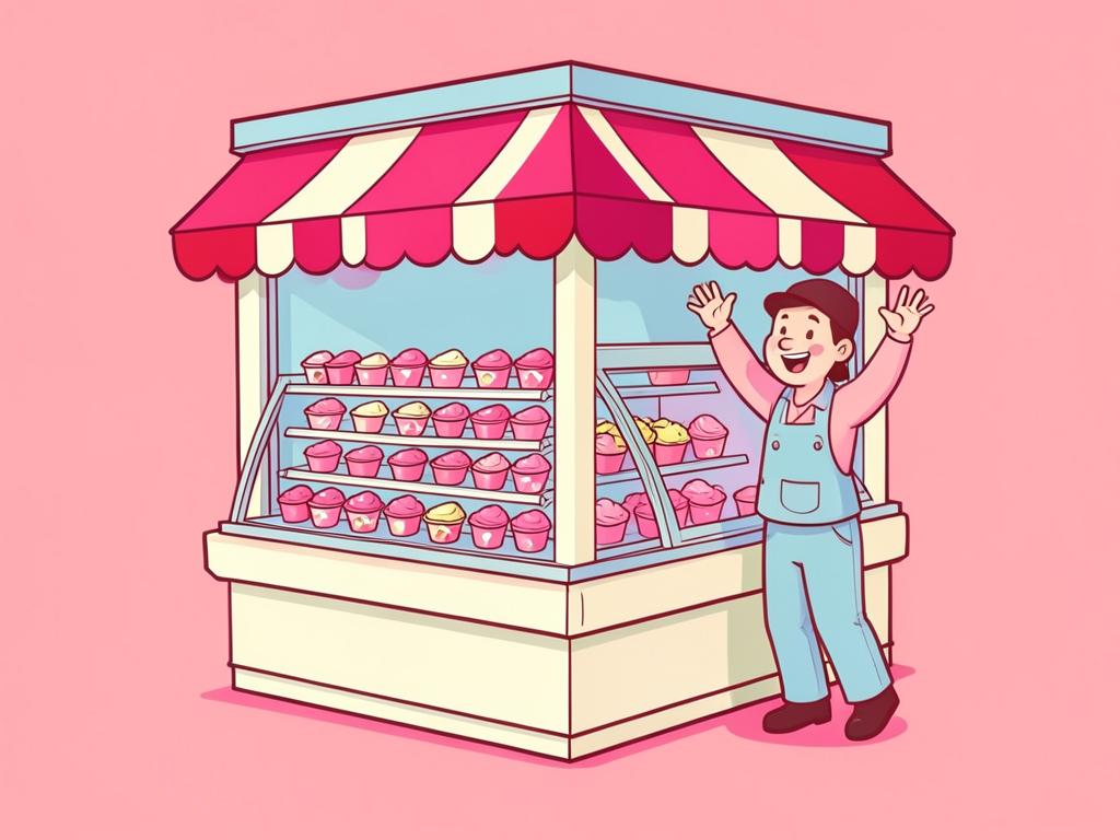 Illustration of Pinky's pints stocked in a neighborhood market freezer case
